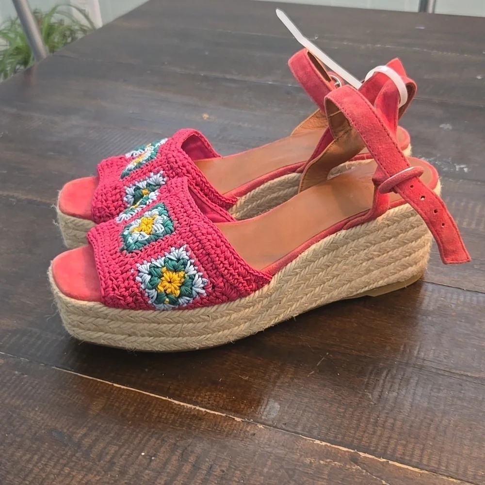 Castaner Queta Crochet Wedge Espadrilles Pink Multi NWT